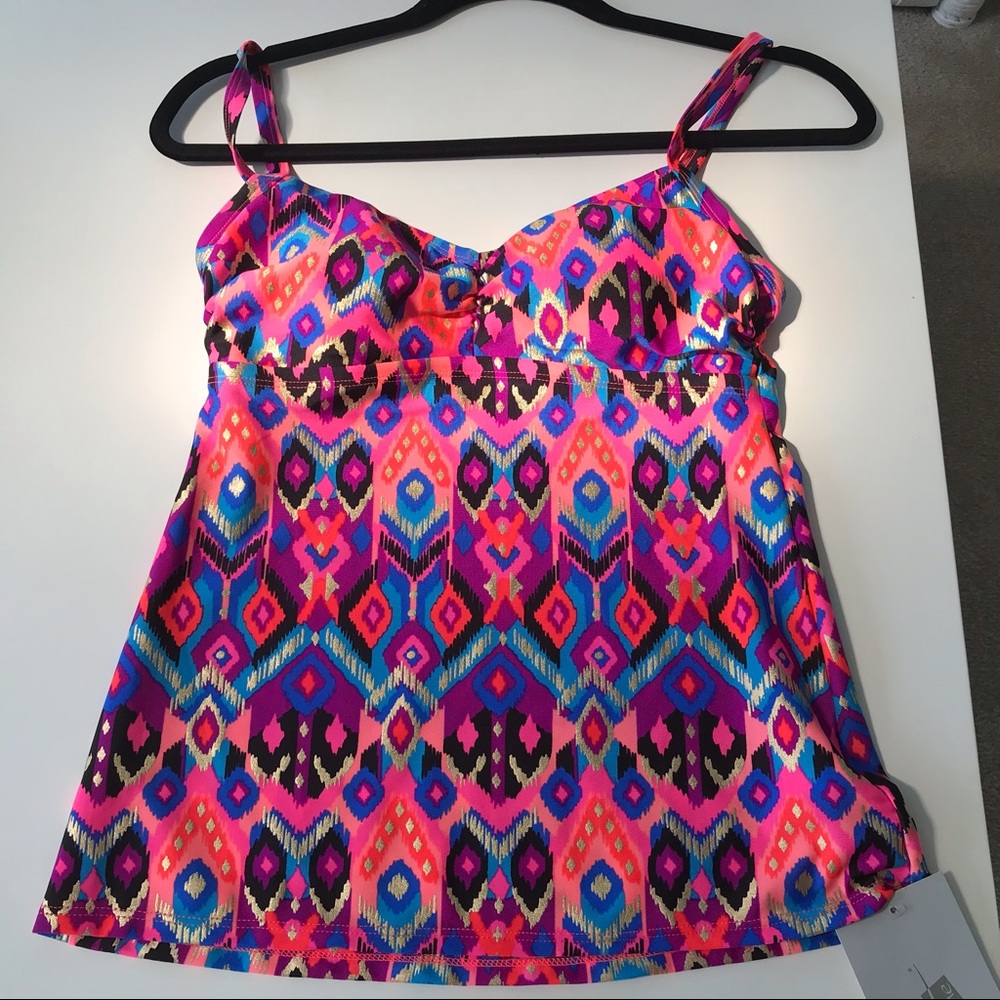 ✴️ Gottex Blue Tribal Print Tankini Swim Top Sz8 NWT